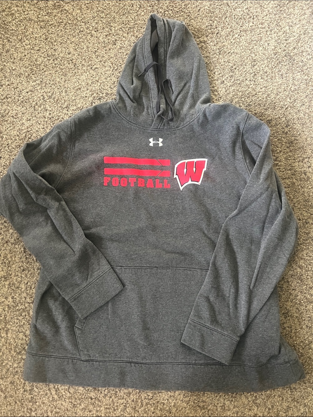 Under Armour Dark Gray Hoodie with Red Wisconsin Football Logo